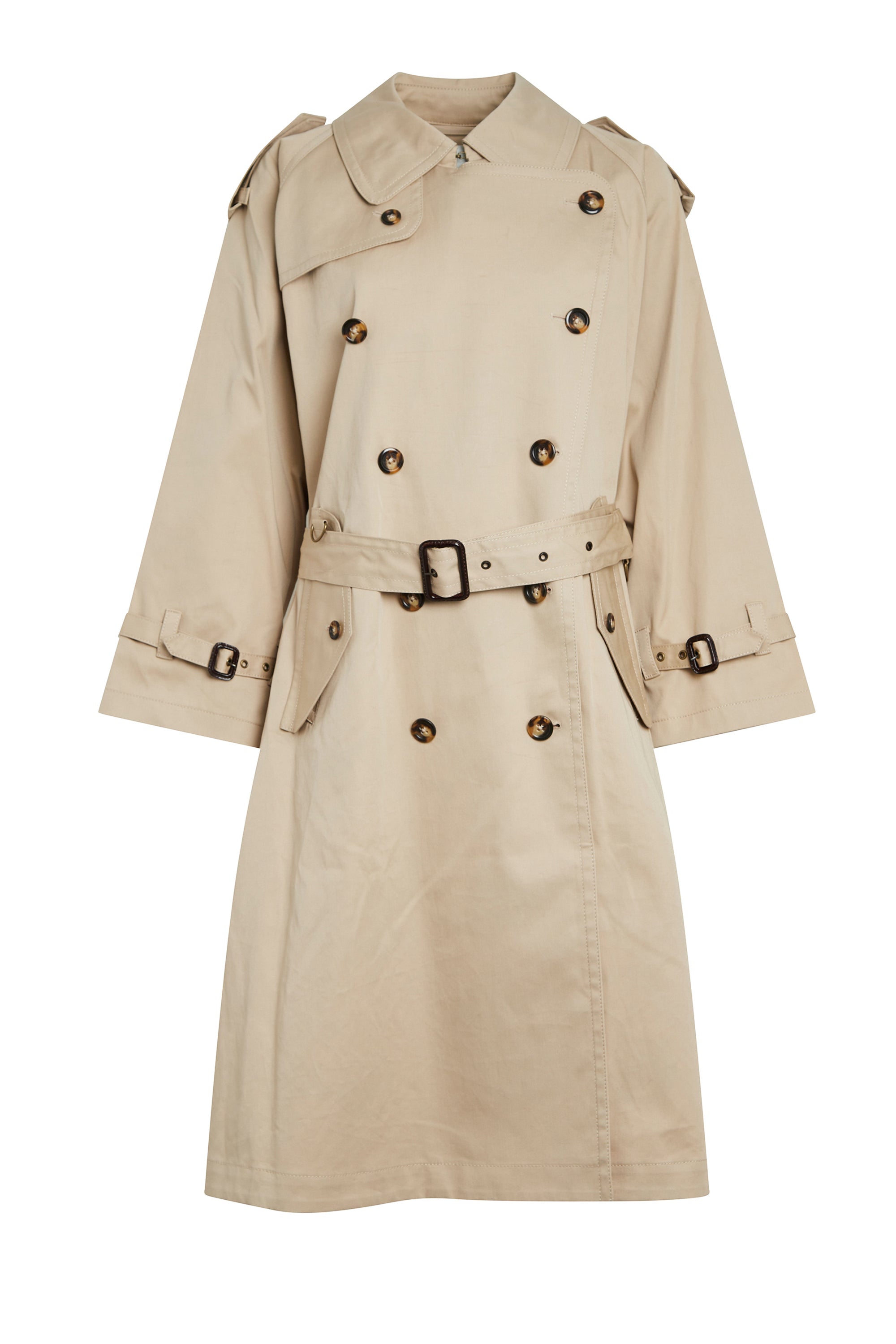 Trench-coat boutonné et ceinturé - Beige