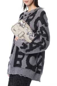 PAS INFO   Sac à bandoulière avec sequins - Beige, Argente