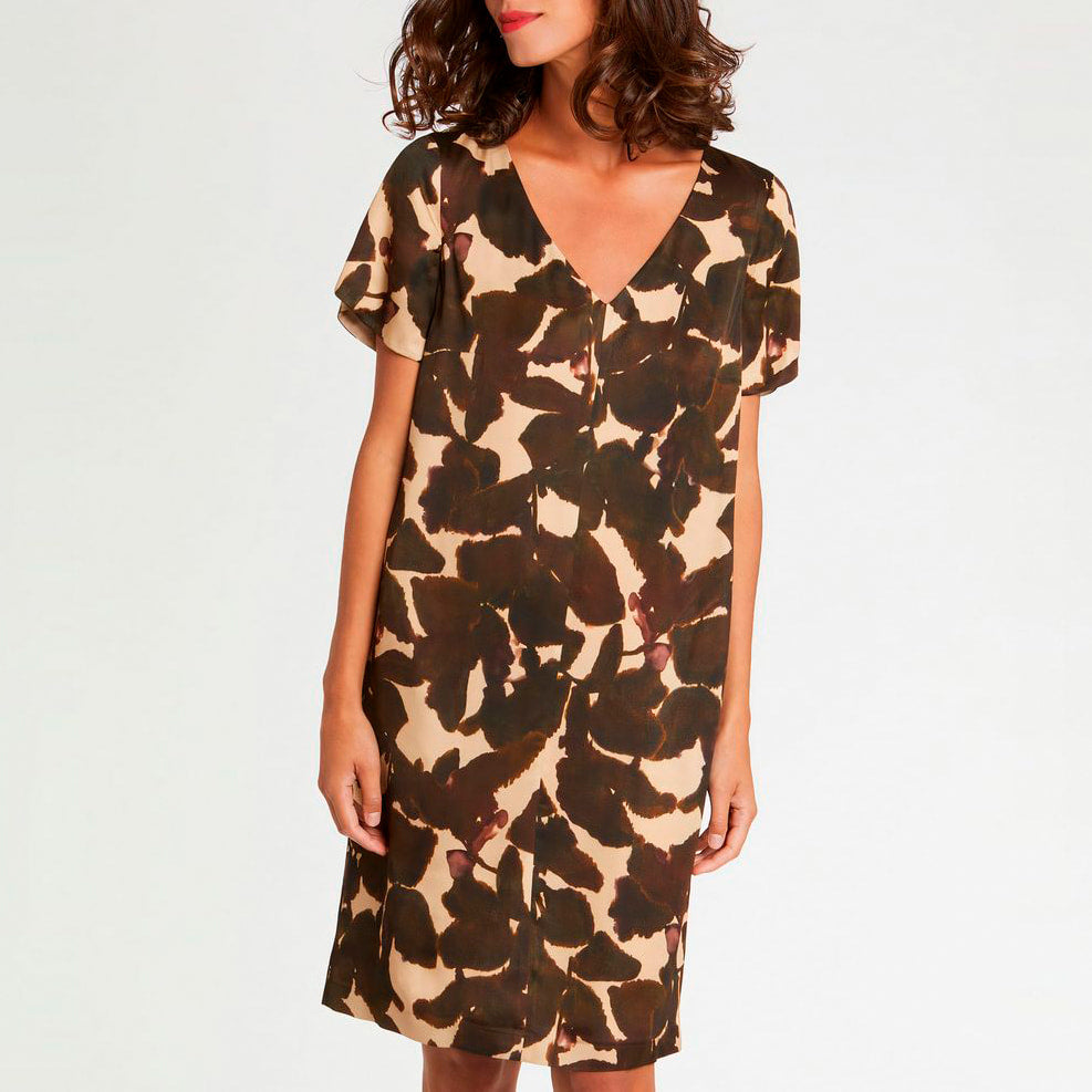 Robe fluide à imprimé - Marron & beige