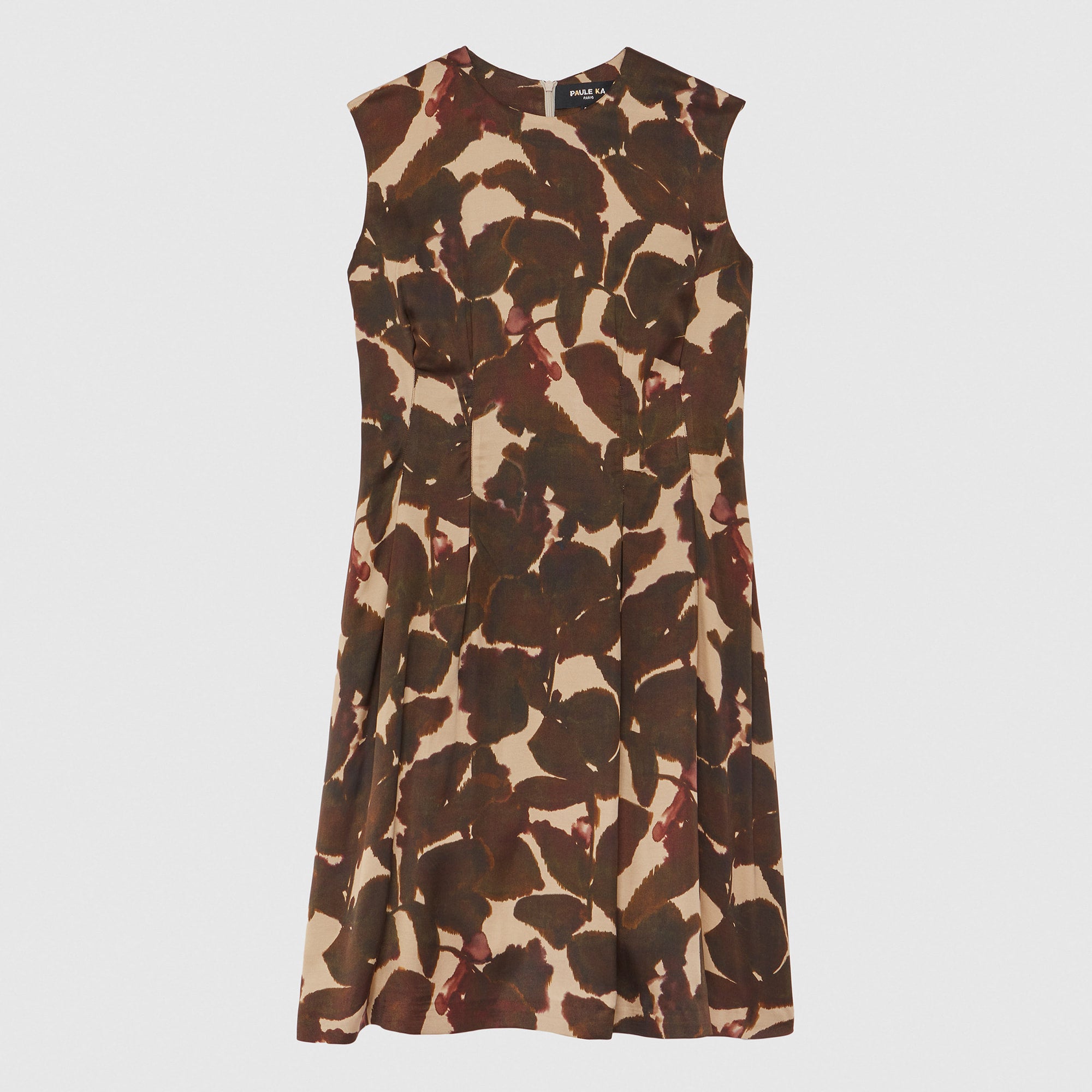 Robe ceinturée à manches courtes - Marron & beige