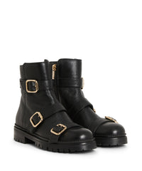 Bottines Hank en cuir grainé shearling - Black