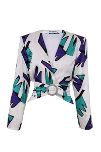 Top jacquard stampato con fibbia swarovski - Multicolor
