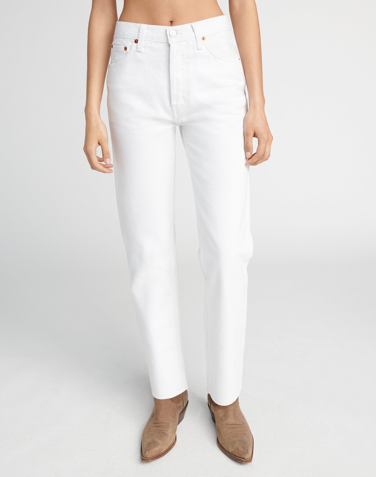 Jean loose taille haute - White