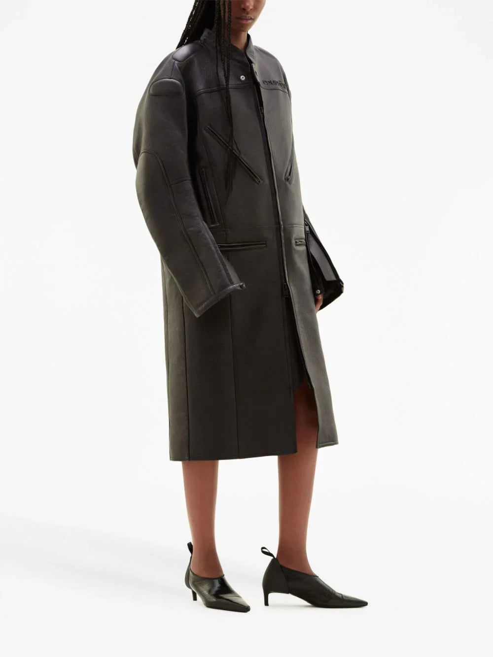 4pcs RELIQUAT 1490€ / Manteau long racer patina en cuir - Chocolate black