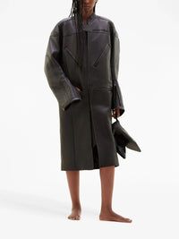 4pcs RELIQUAT 1490€ / Manteau long racer patina en cuir - Chocolate black