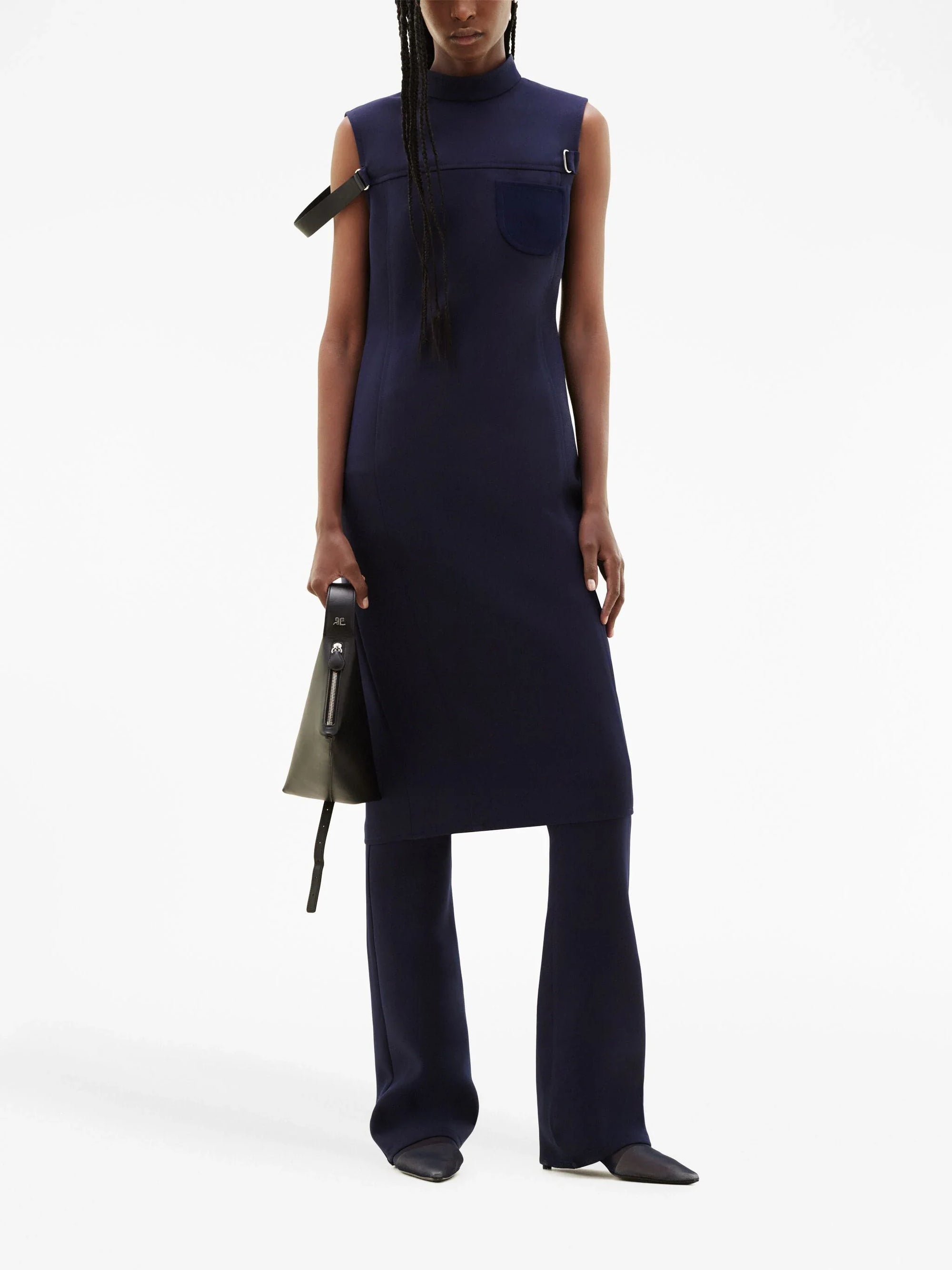 1pcs RELIQUAT 390€ / Robe tailleur longue strap en sergé - Ice blue