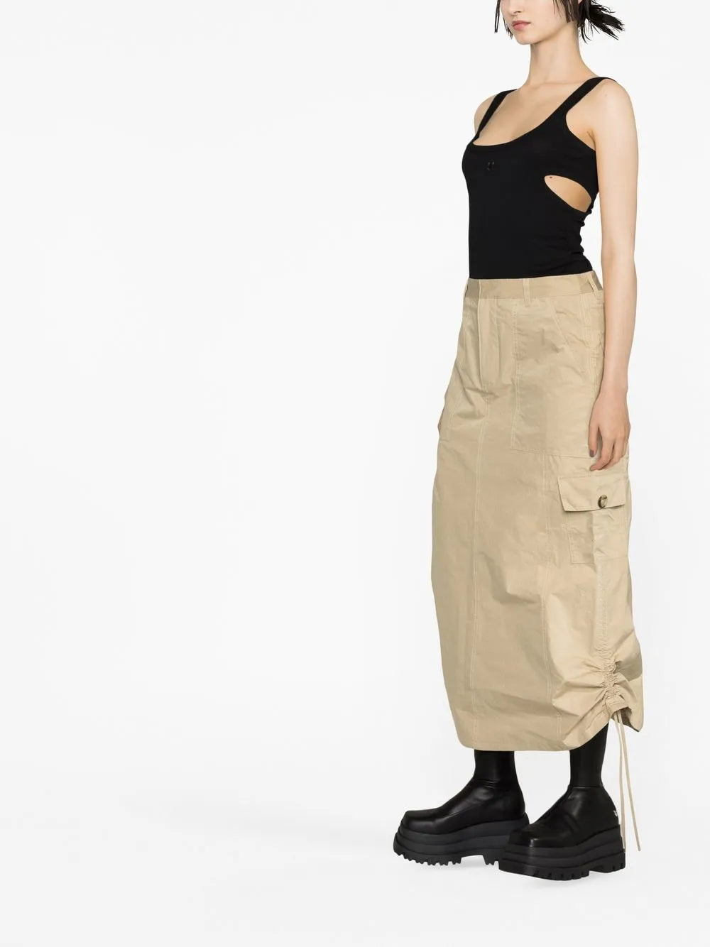 Jupe cargo en satin - Beige