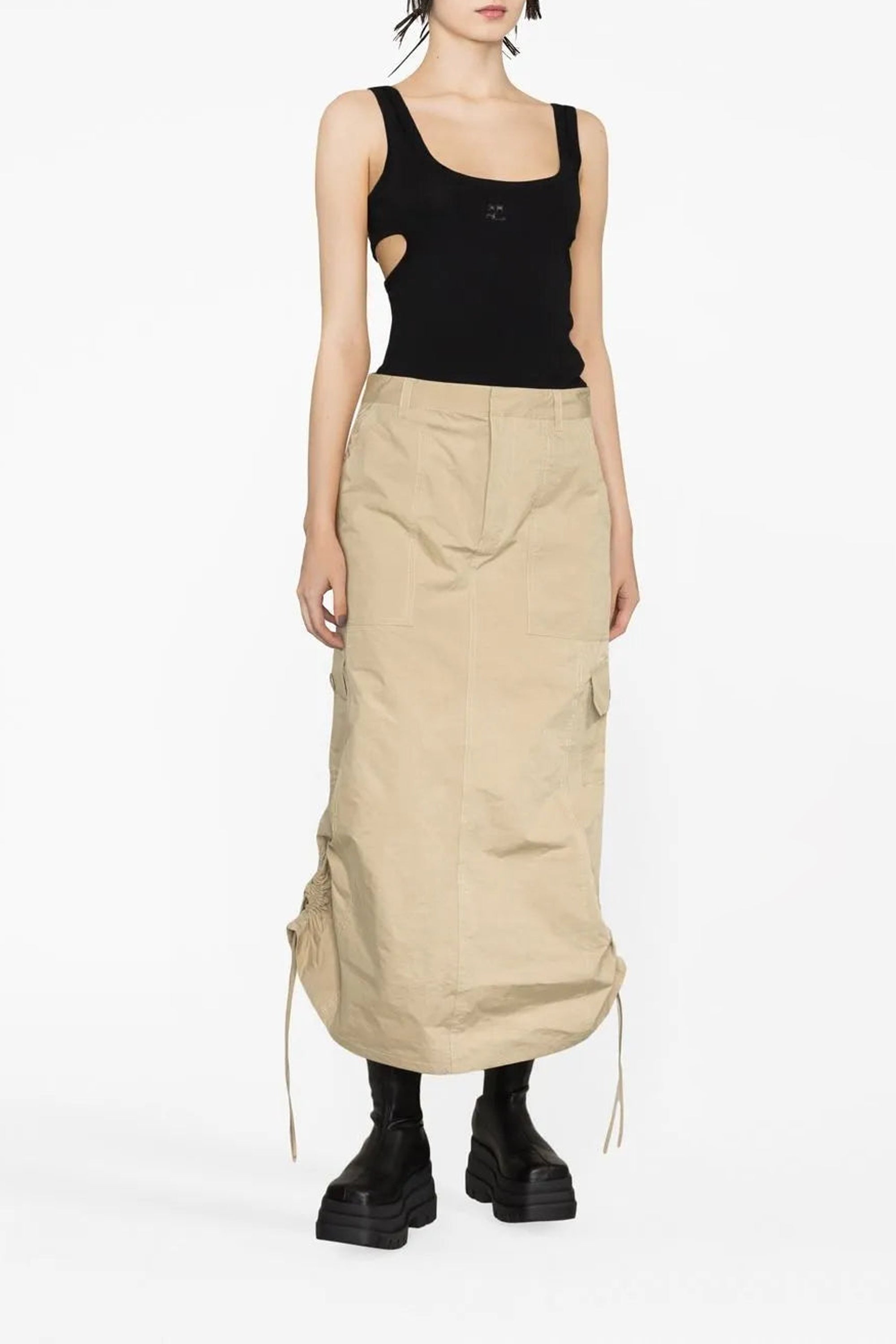 Jupe cargo en satin - Beige