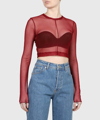 T-shirt court à manches longues en mesh - Burgundy