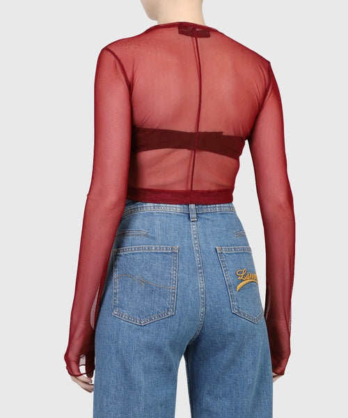 T-shirt court à manches longues en mesh - Burgundy