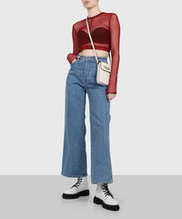 T-shirt court à manches longues en mesh - Burgundy