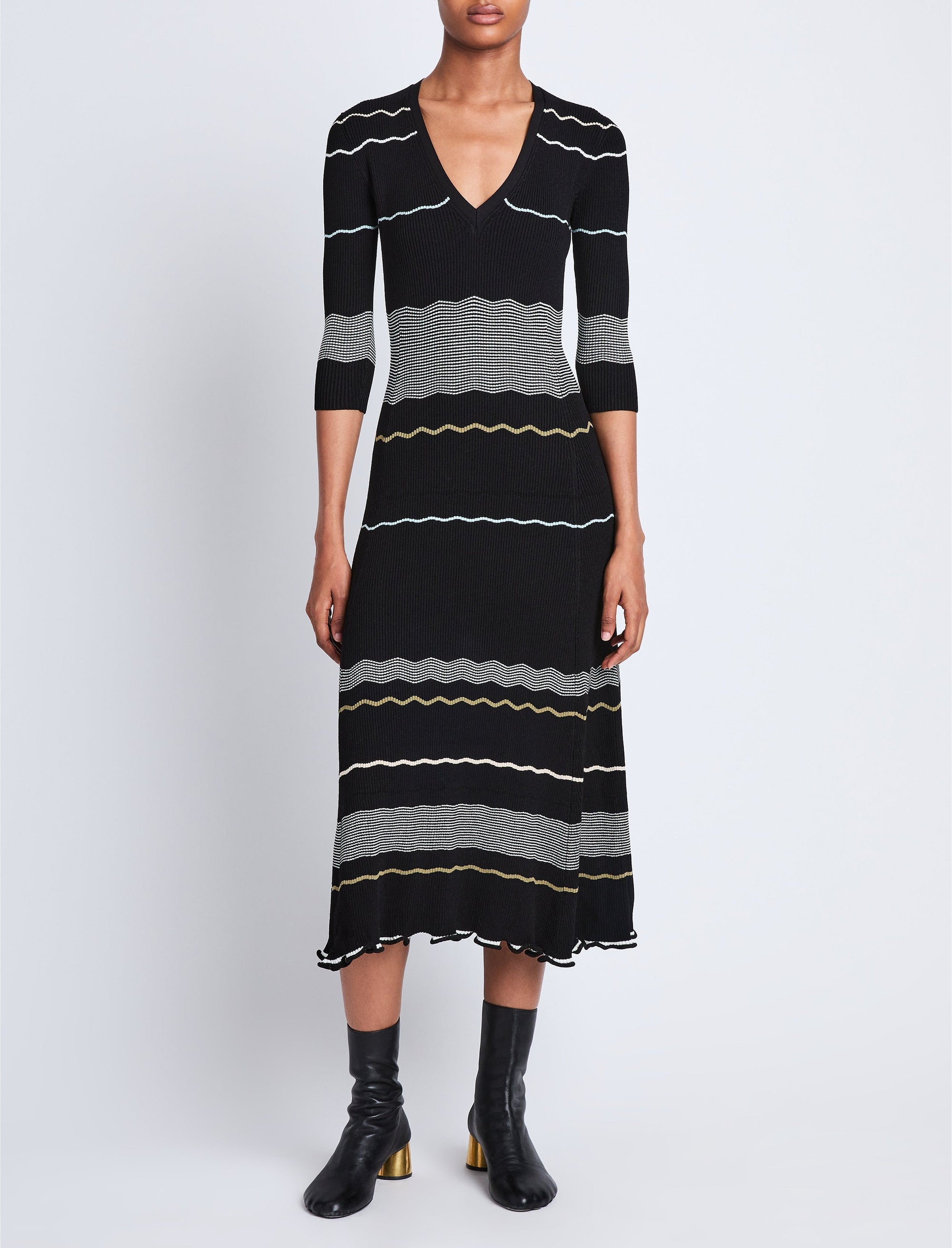 Robe midi à rayures - Black Multicolor