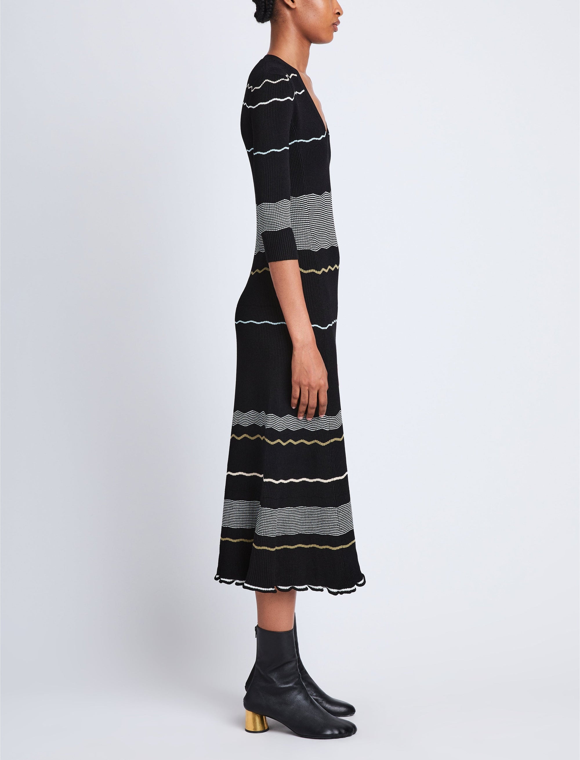 Robe midi à rayures - Black Multicolor