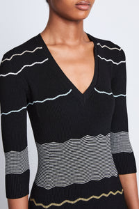 Robe midi à rayures - Black Multicolor