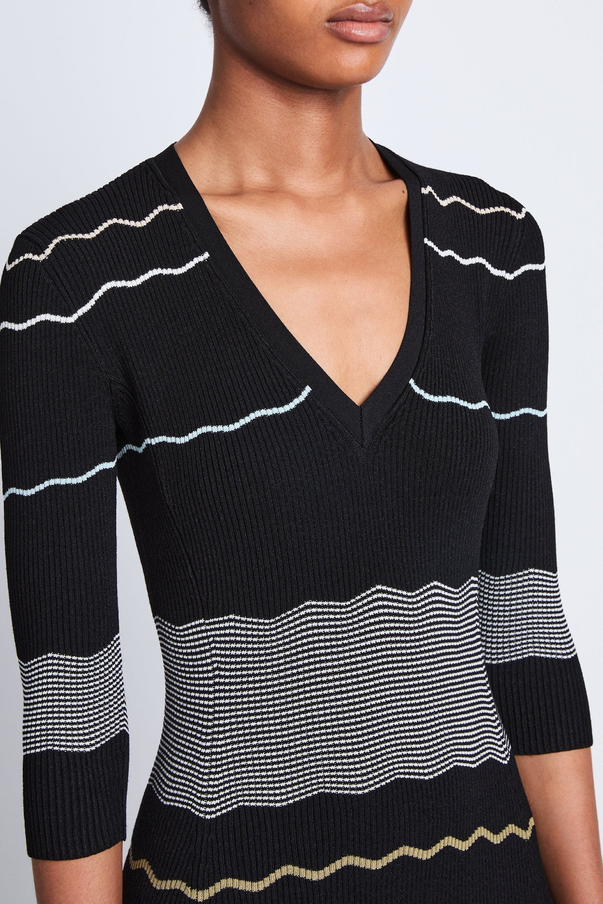 Robe midi à rayures - Black Multicolor