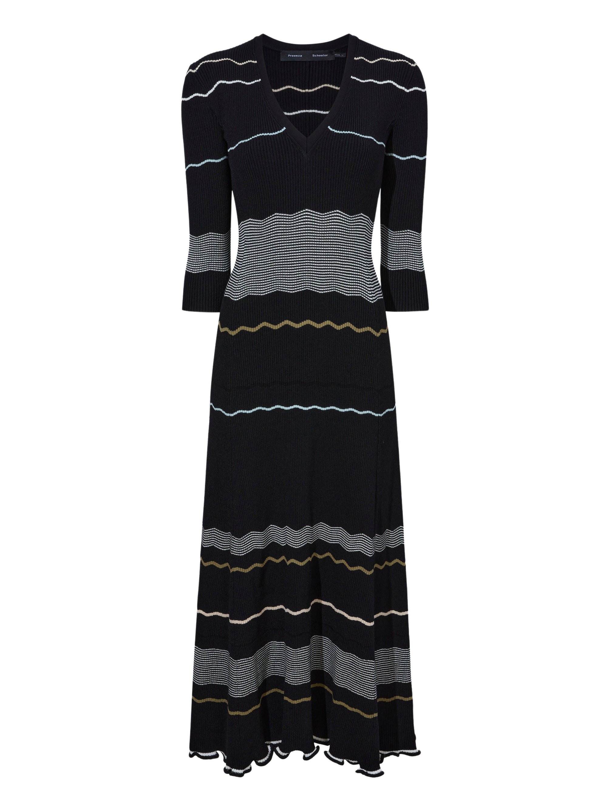 Robe midi à rayures - Black Multicolor