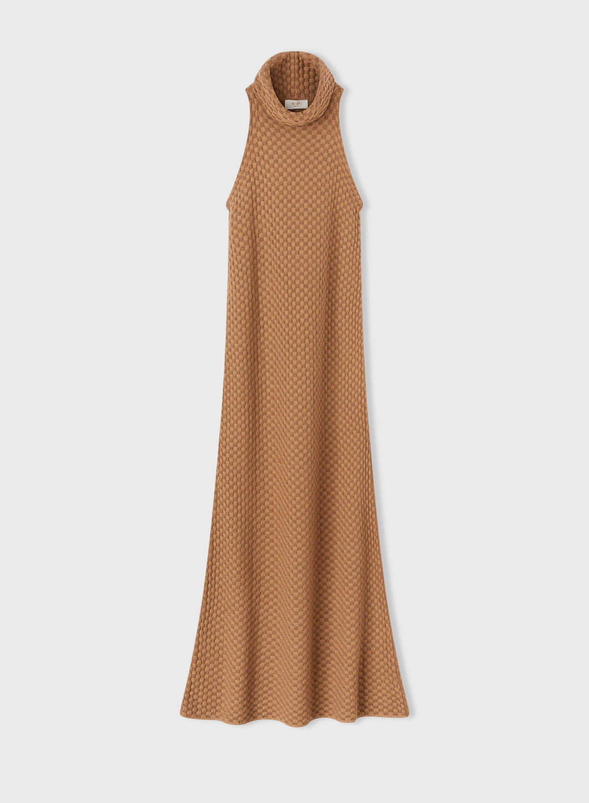 CAMEL JACQUARD SLEEVELESS MAXI COLLAR LONG DRESS