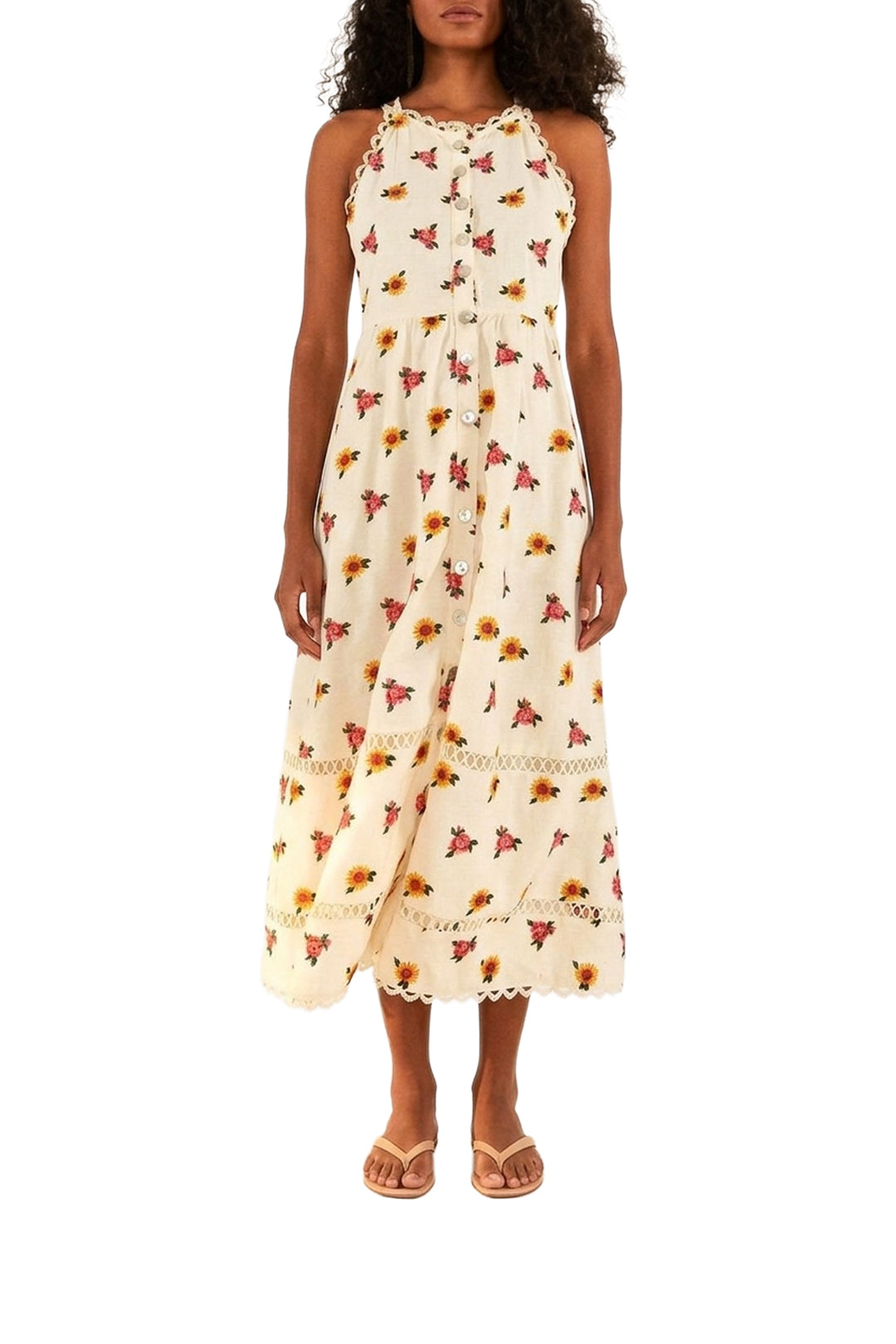 Robe midi Flowers brodée - Blanc