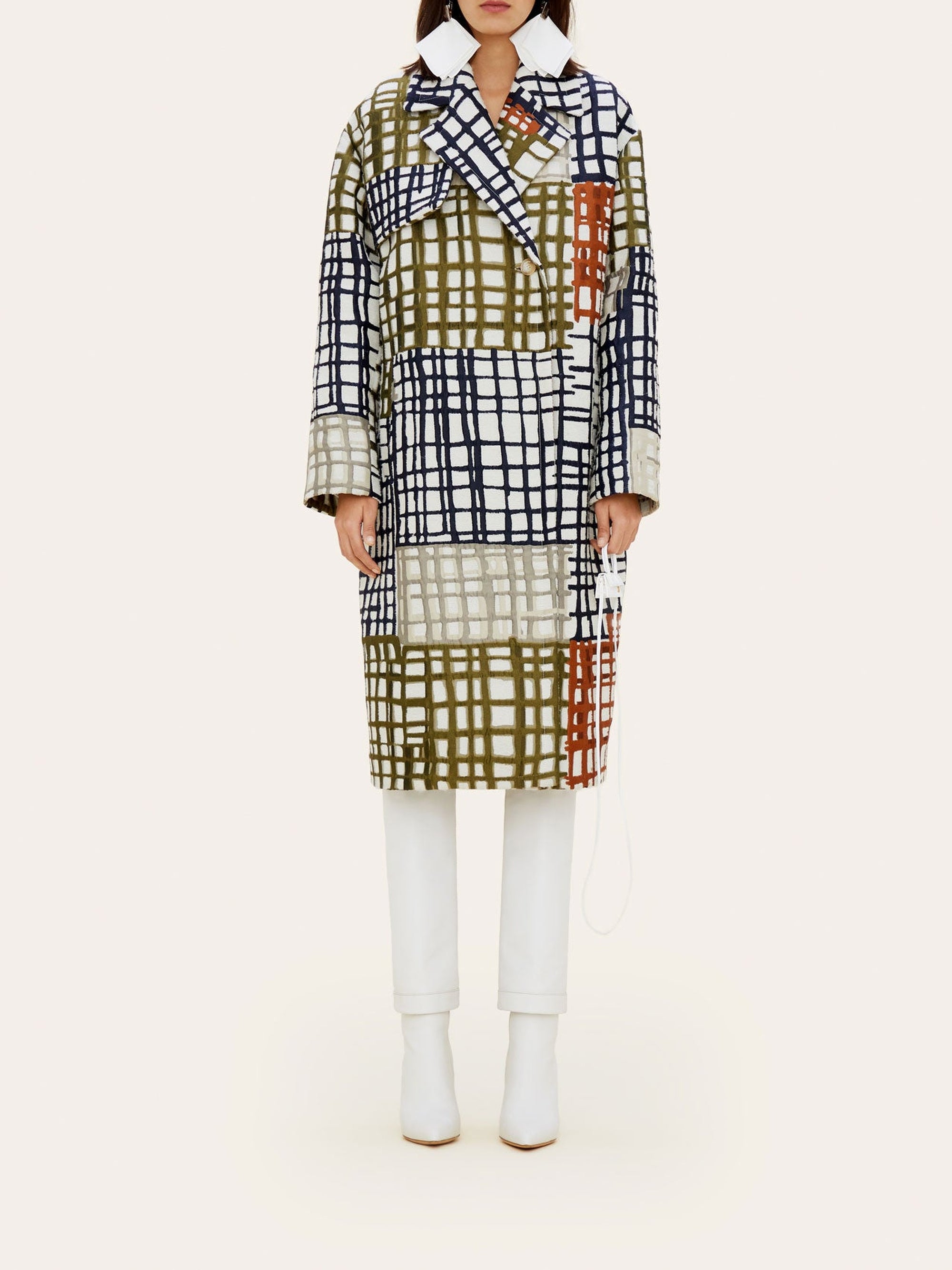 Manteau Carréaux en laine mélangée - Beige Squares