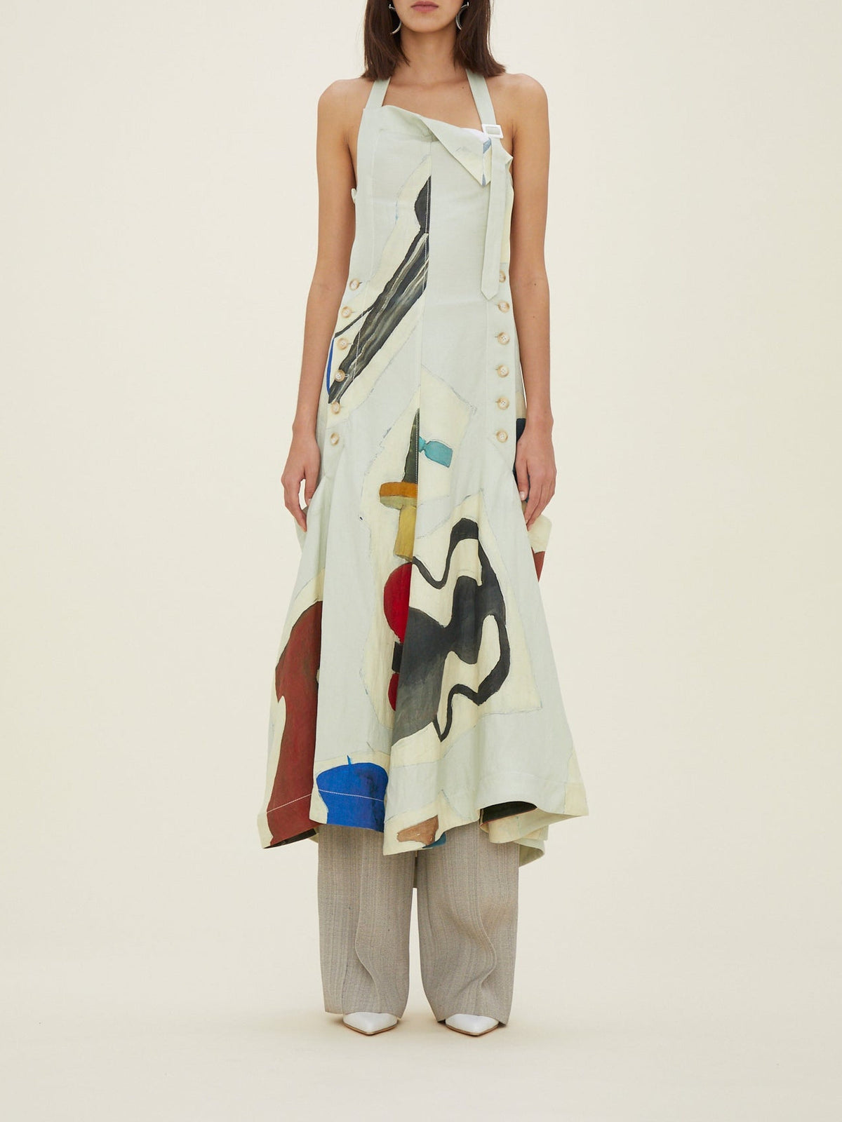 Robe midi Tablier - Beige