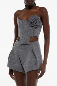 Bustier effet corset à détail fleuri - Grey