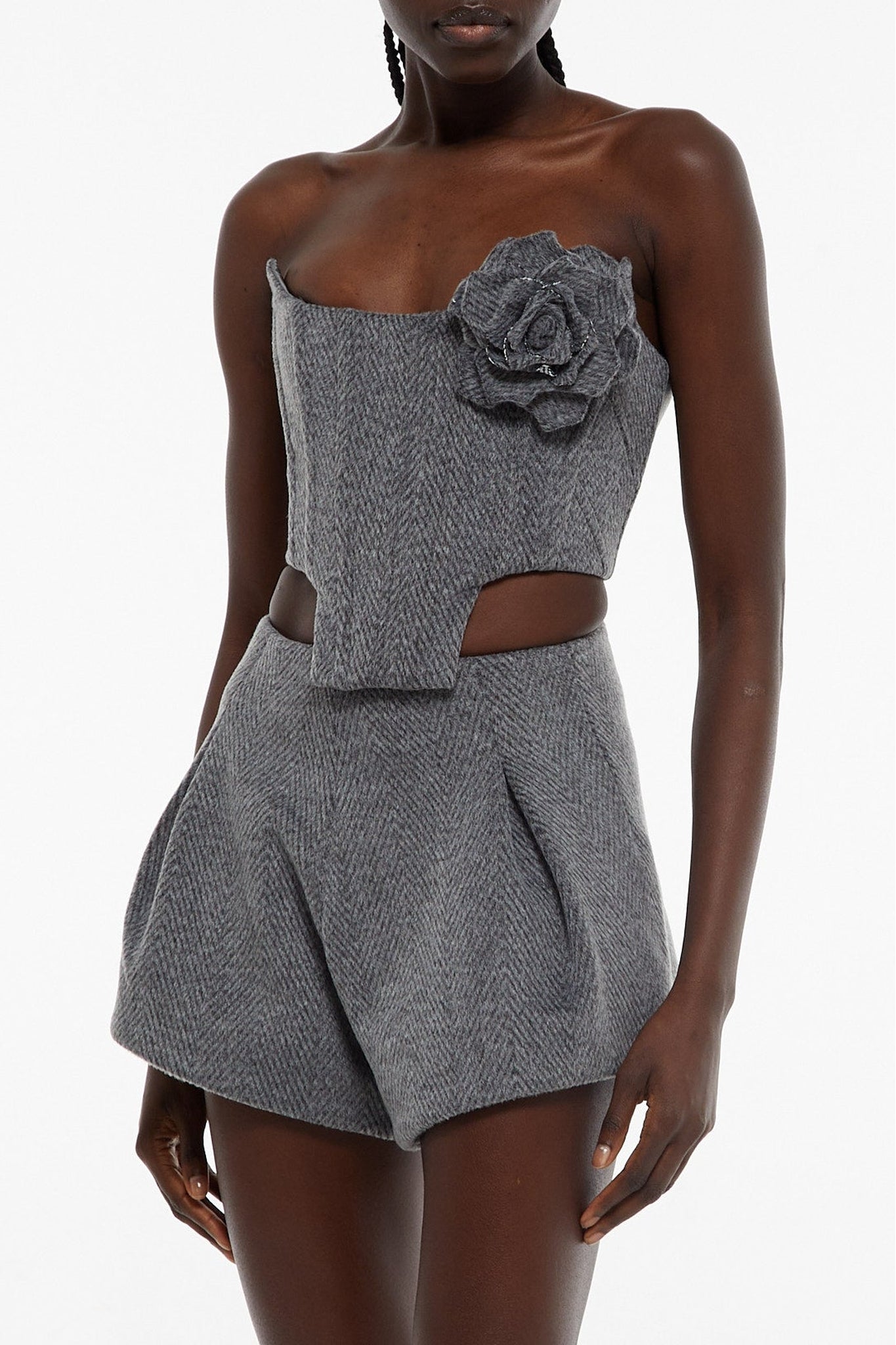 Bustier effet corset à détail fleuri - Grey