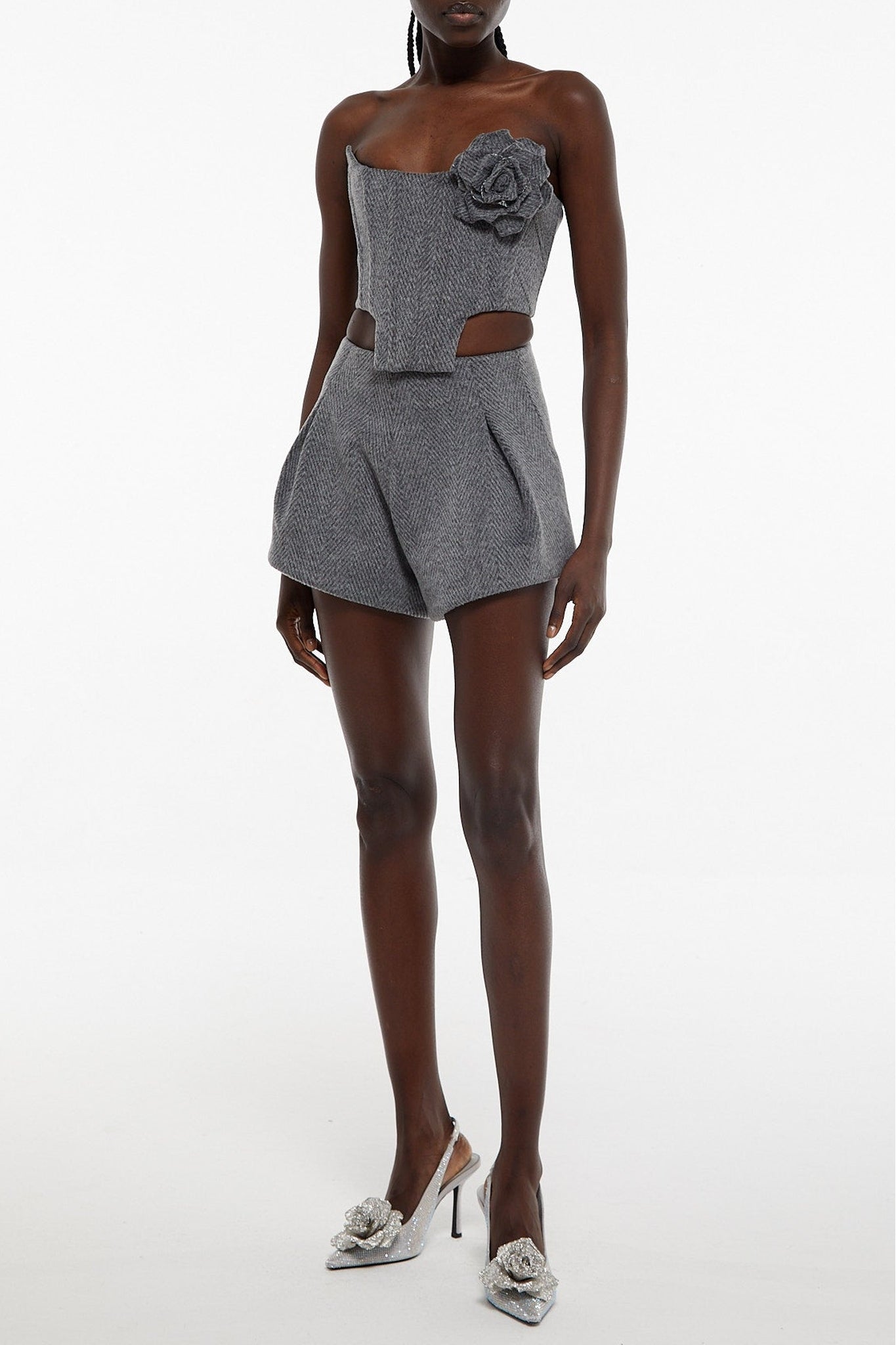 Bustier effet corset à détail fleuri - Grey