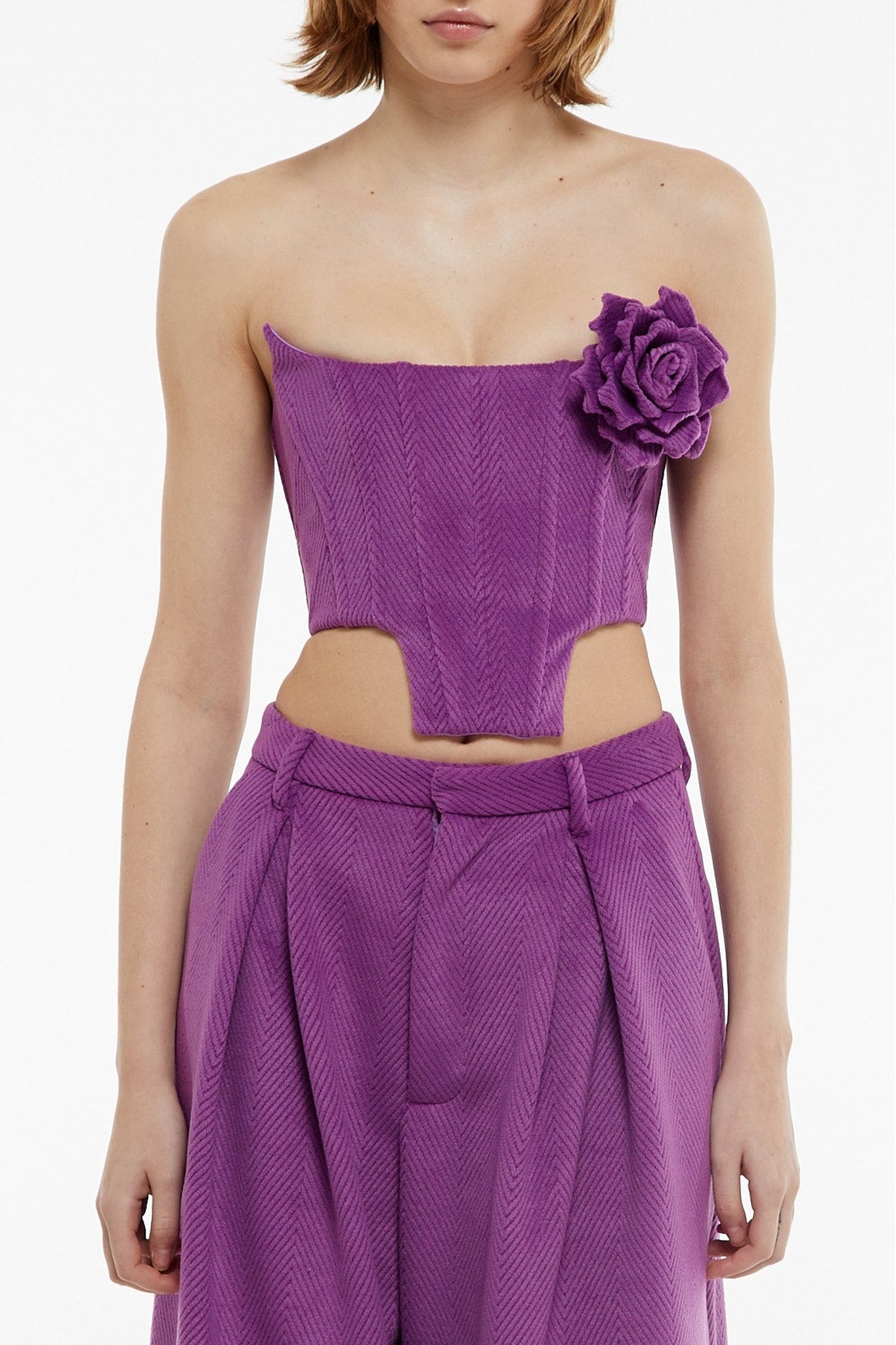 Bustier effet corset à détail fleuri - Purple
