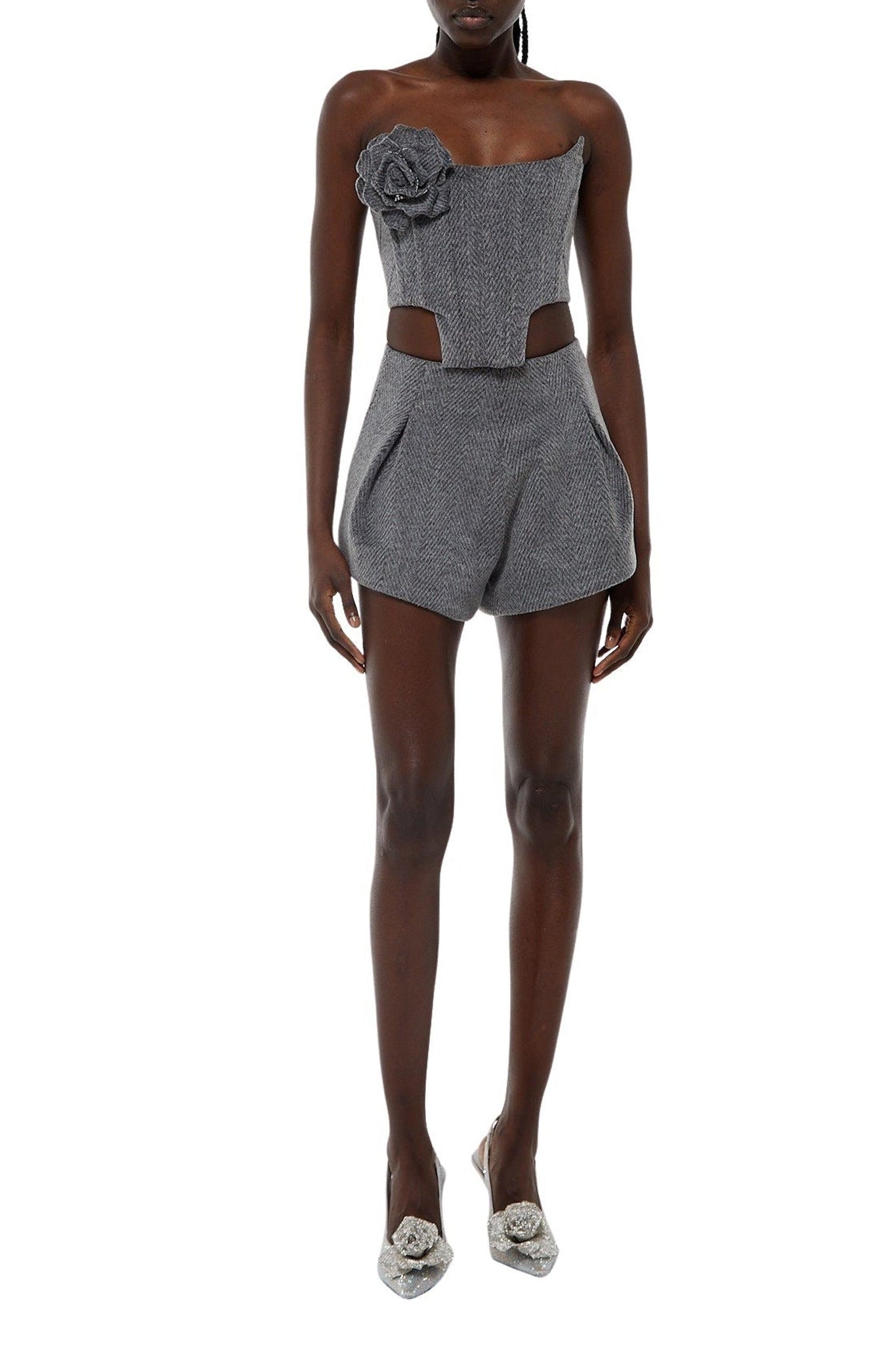 Bustier effet corset à détail fleuri - Grey