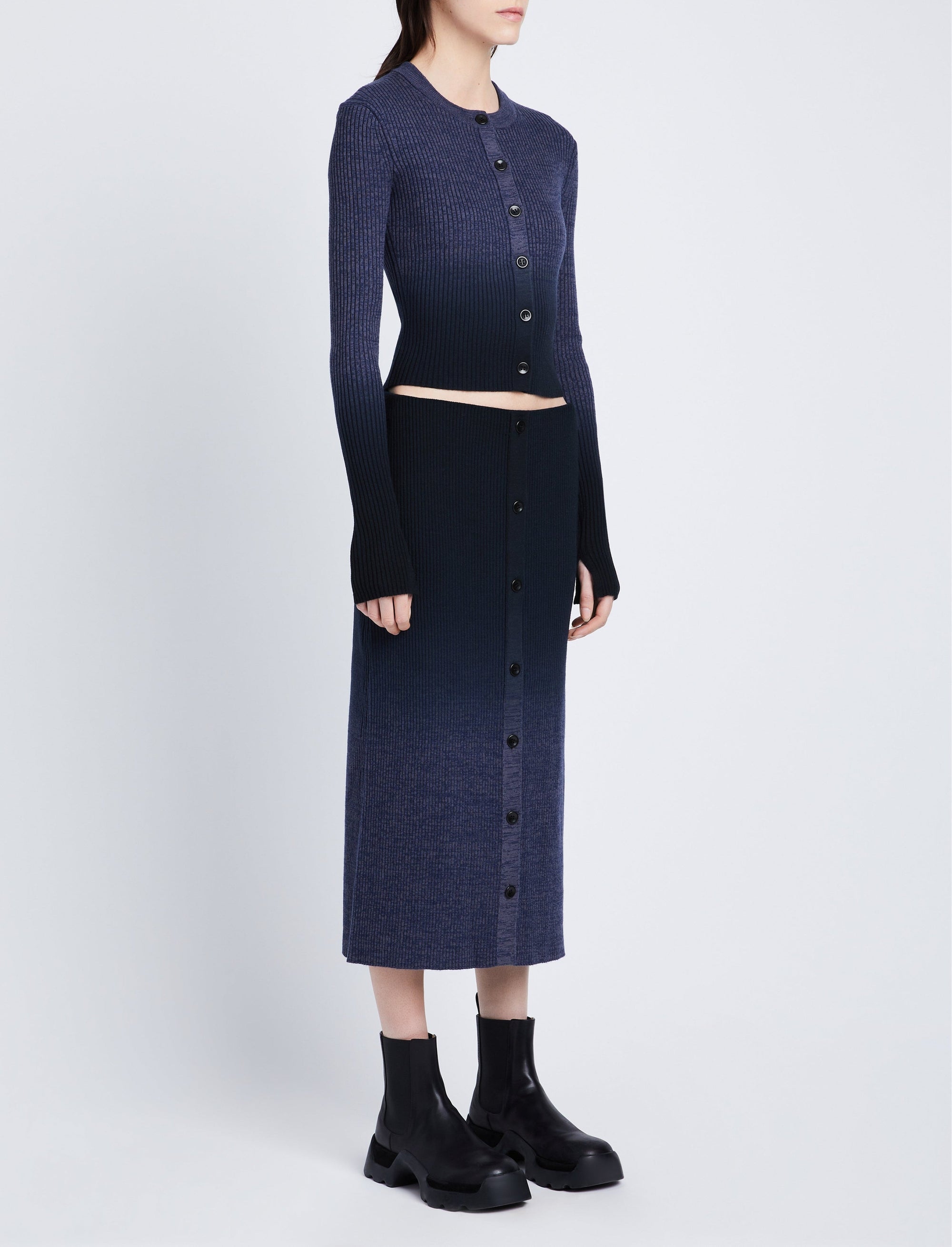 Jupe en tricot dégradé en laine - Steel Grey & Black