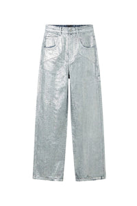 Pantalon Monogram oversize en denim - Matte Silver
