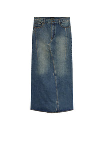 Jupe longue délavée en denim - Cobalt