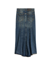 Jupe longue délavée en denim - Cobalt
