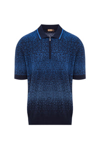 Polo bicolore à zip en soie - Bleu