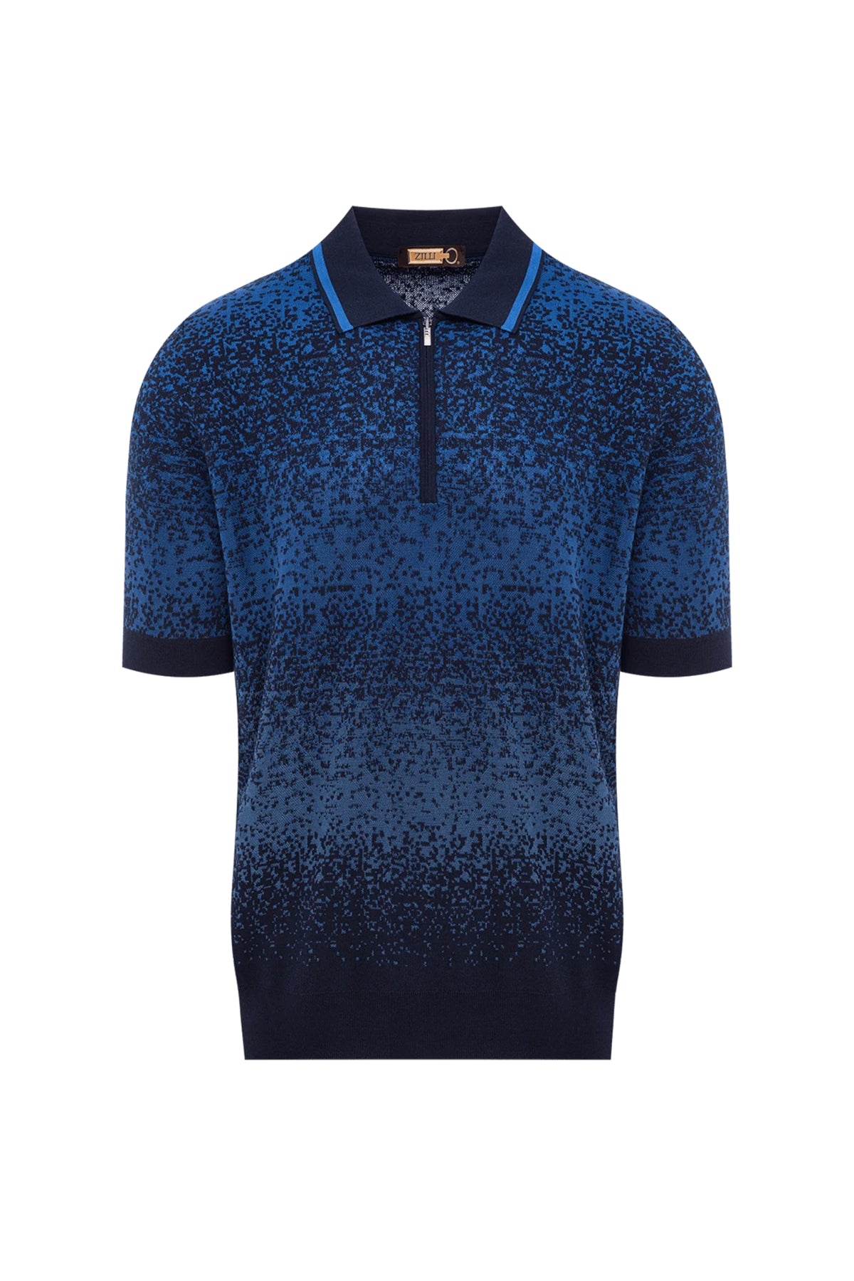 Polo bicolore à zip en soie - Bleu