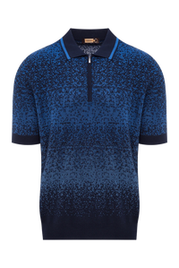 Polo bicolore à zip en soie - Bleu