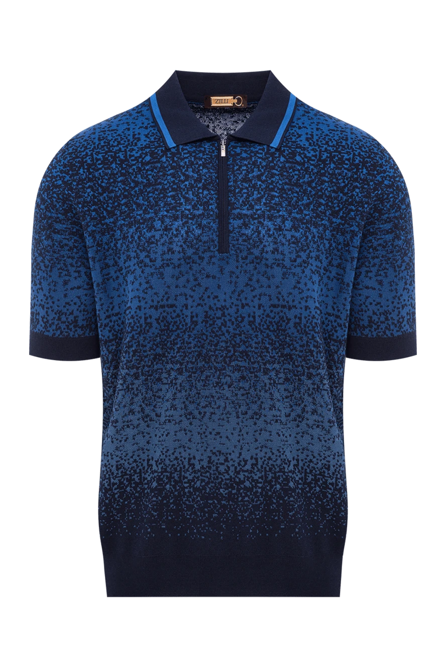 Polo bicolore à zip en soie - Bleu