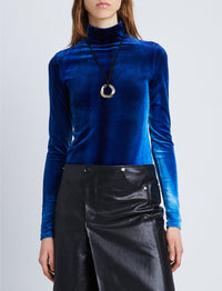 Pull col roulé en velours - Cobalt