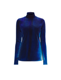 Pull col roulé en velours - Cobalt