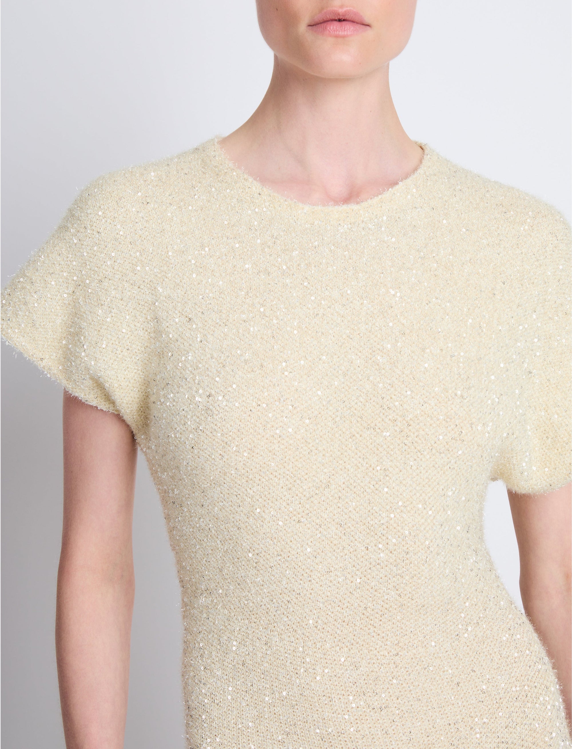 Robe technique en tricot à paillettes - Ecru