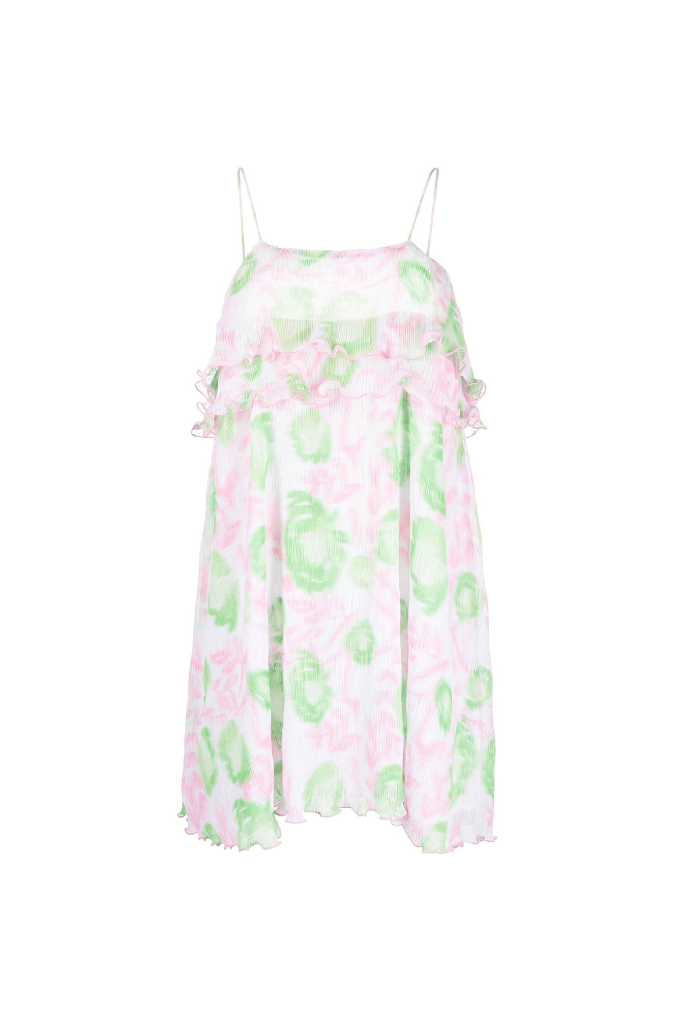 Robe courte à bretelles en georgette plissée - Pink Tulle