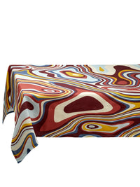 Nappe en satin de lin imprimé vagues - Red & Yellow