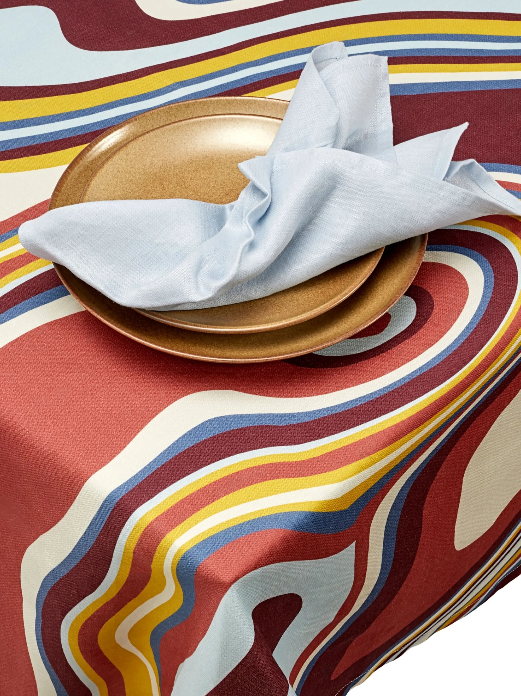 Nappe en satin de lin imprimé vagues - Red & Yellow
