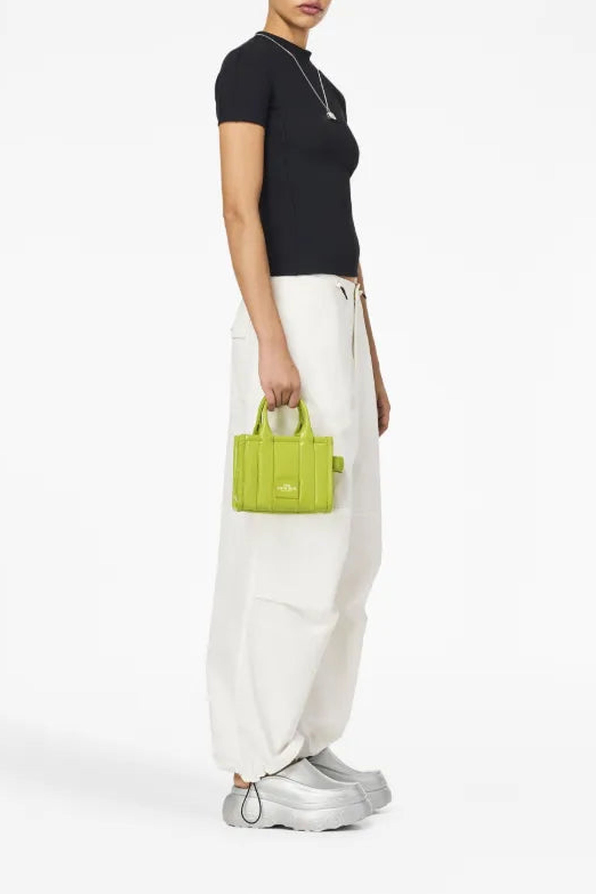 Petit sac cabas The Small Tote en cuir brillant - Acid Lime