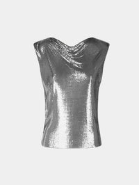 Top in a silver mini mesh