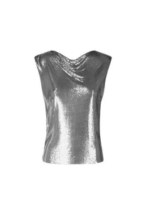 Top in a silver mini mesh