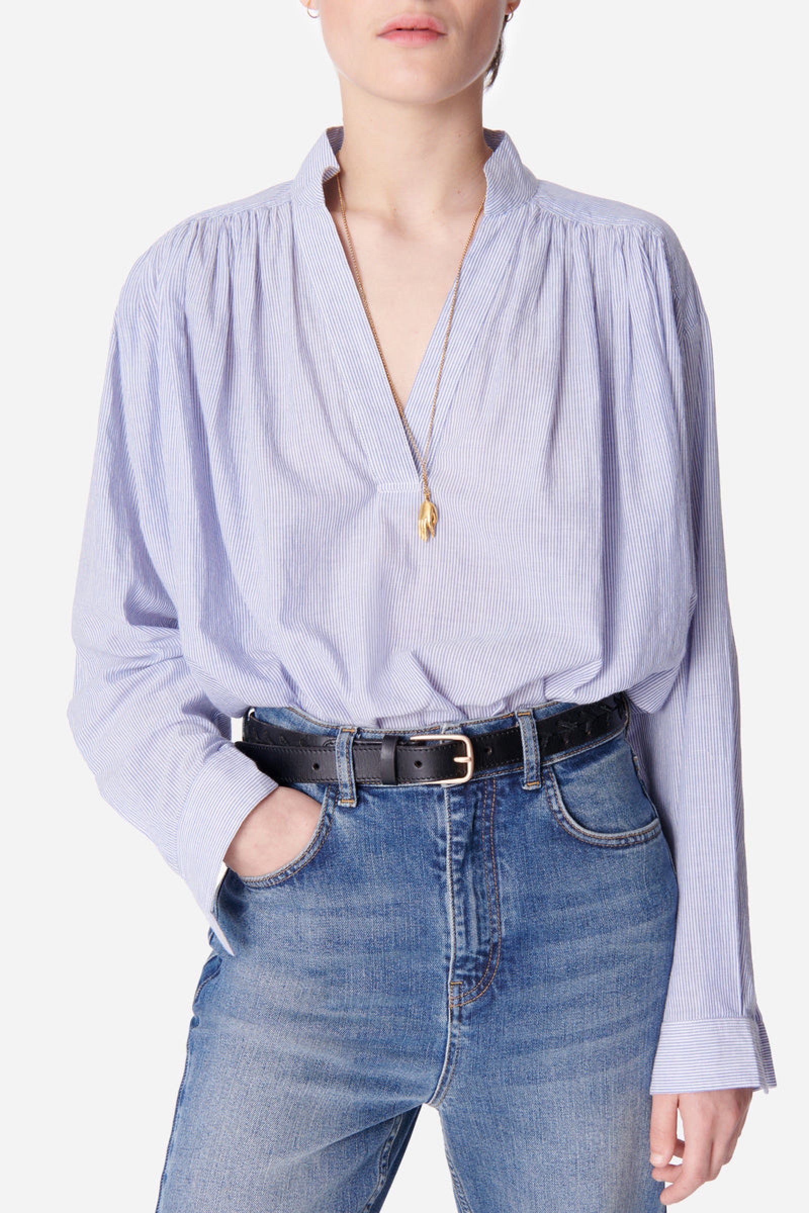 Calvin cotton blouse - White & Blue