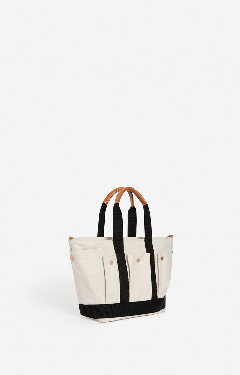Cabas S multipoches en toile - Écru & Noir