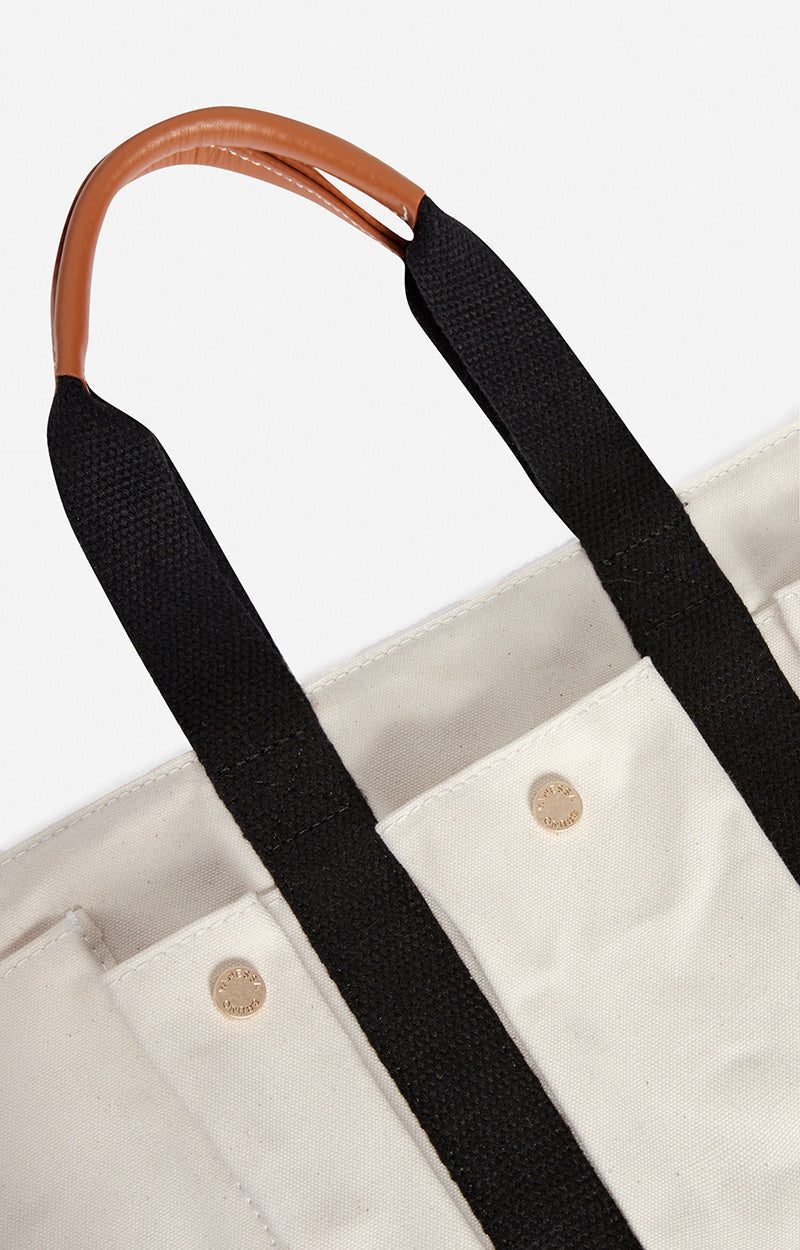 Cabas S multipoches en toile - Écru & Noir