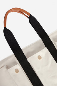 S-size canvas tote bag with multiple pockets - Ecru & Black